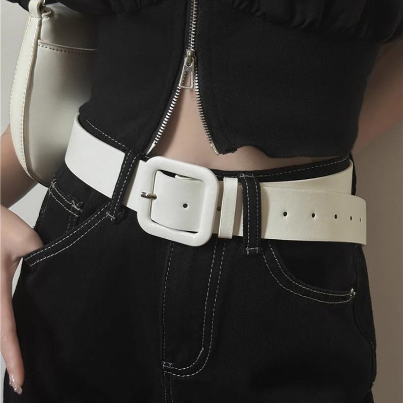Wide PU Leather Women Belt Simple Pin Buckle Adjustable Wild Waistband Female Student Jeans Pant Decorative Hip Hop Y2K Straps