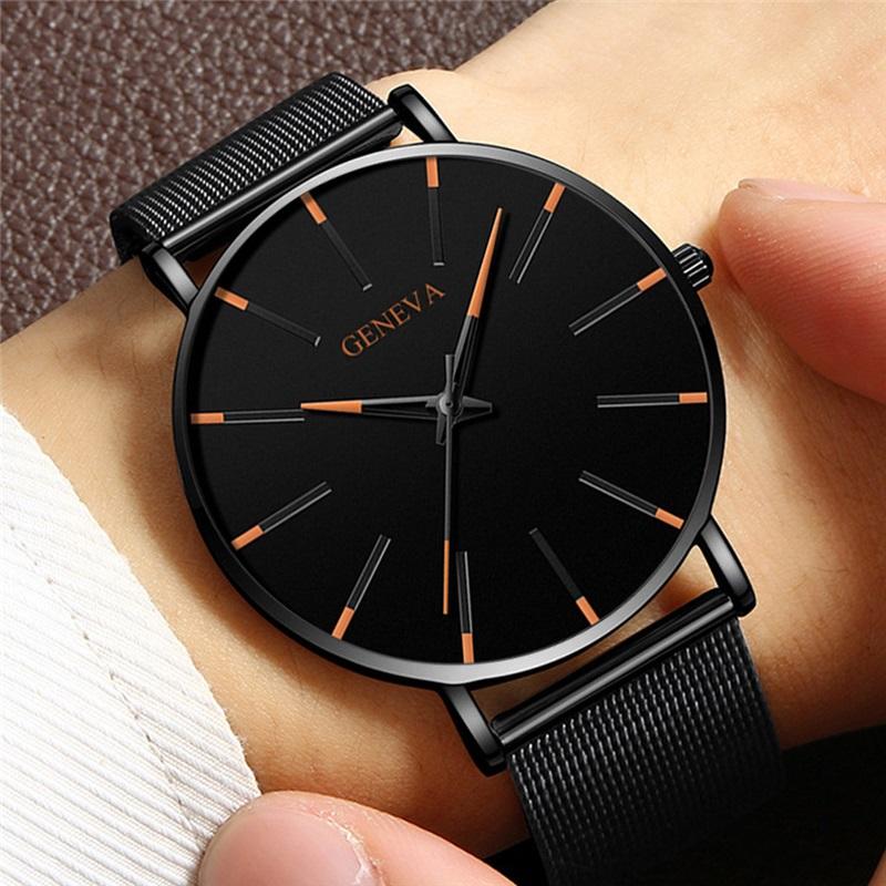 Fashion Ultra Thin Men's Business Watches Steel Mesh Belt Quartz Wrist Watch for Man Clock Reloj Hombre