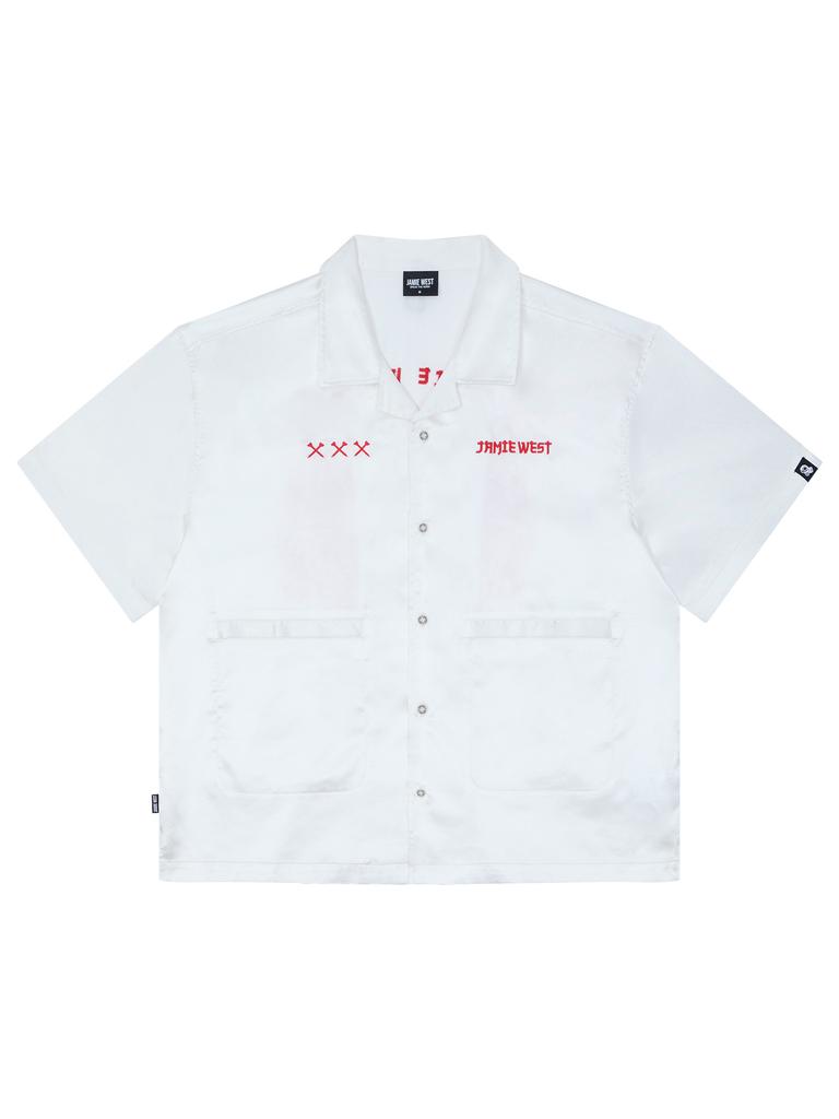 Jeimiweseuteu Muge Tiger Souvenir Open Collar Shirt (White)