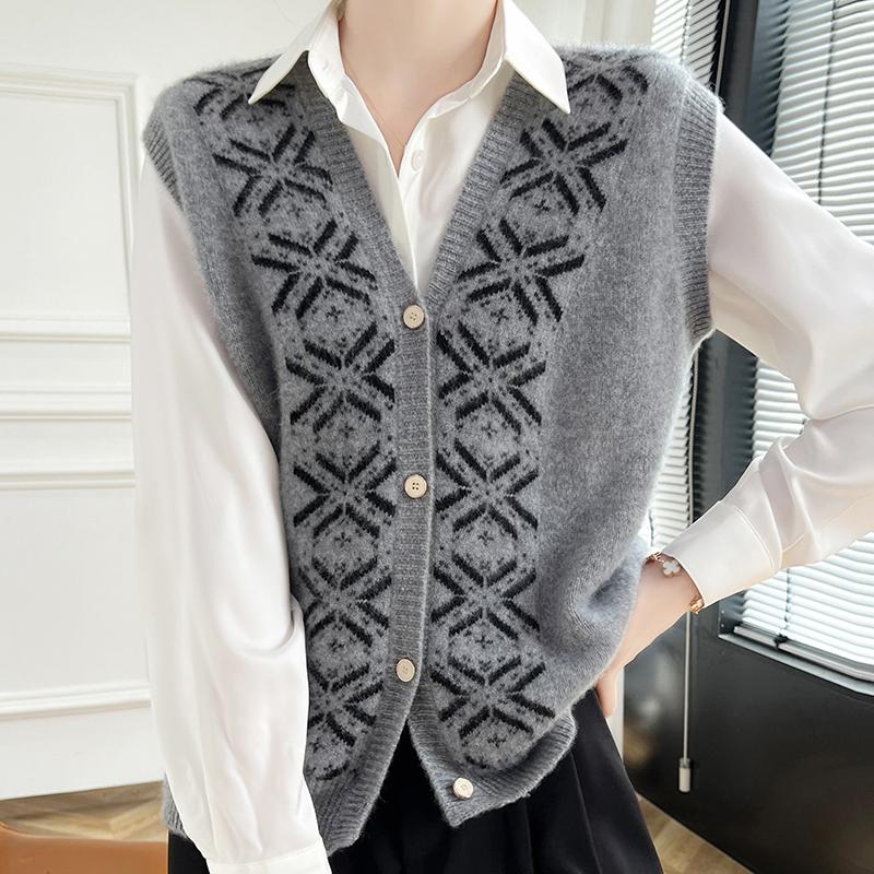 Women's Cashmere Vest Qinghe Cashmere 30% Cashmere 70% Wool Autumn and Winter Cashmere Vest Soft and Warm
