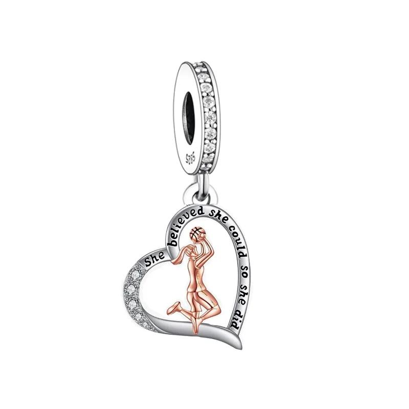 

Fit Original Pan Charm Bracelet 100% 925 Silver Girl Playing Hockey Never Give Up I Can Do All Things Bead For Making Berloque