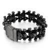 316L Stainless Steel Skull Bracelet For Men Pirate Biker Jewelry With Black Genuine Leather