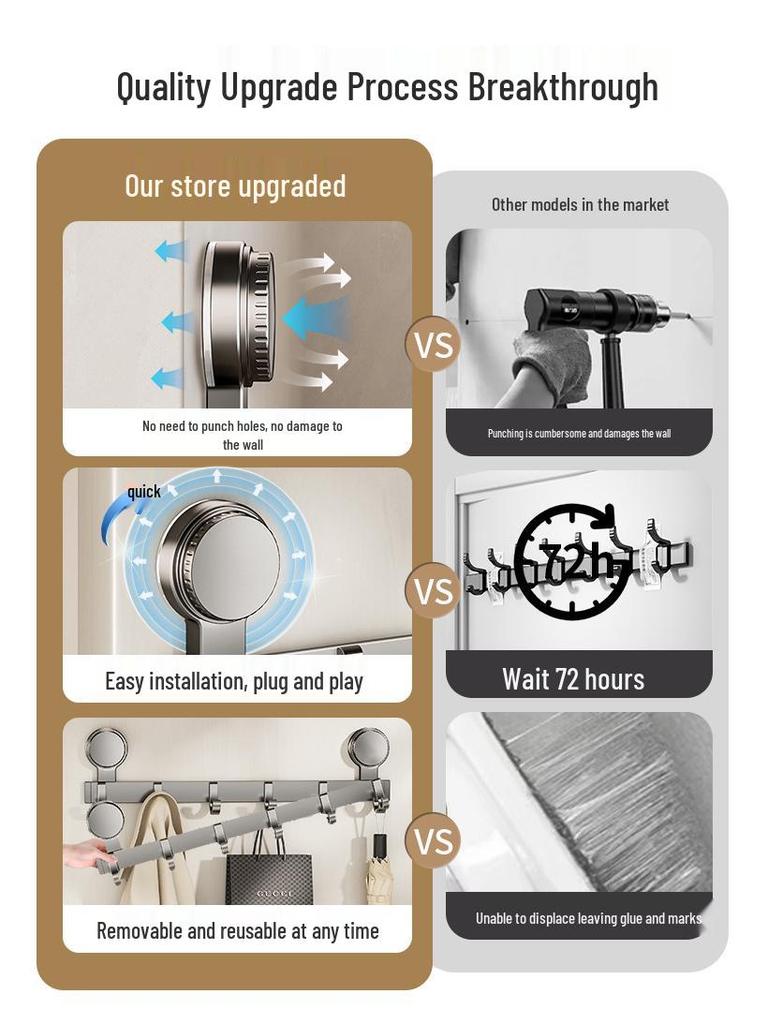 Strong Adhesive No-Drill Suction Cup Door Hook for Clothes and Storage