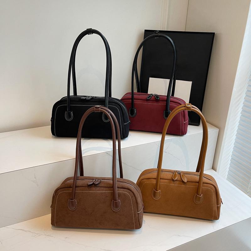 Faux Suede Shoulder Bag For Women Multi Pocket Underarm Bag Faux Suede Solid Color Handbag Zipper Satchel Bag For Work Shopping
