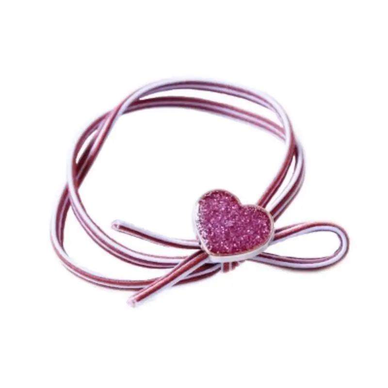 Fashion Girls Solid Color Double Layered Knotted Heart-shaped Hair Rope Head Decoration Accessories Creative Birthday Gifts
