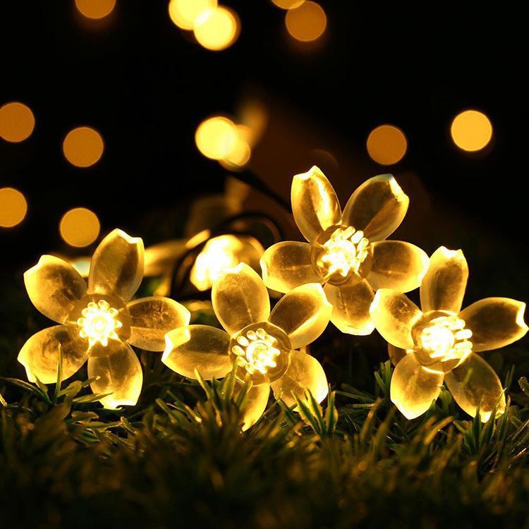 1PC Luci a stringa solari 5M Luci da giardino con fiori di ciliegio Luci a stringa LED Luci da fata per esterni Ghirlanda di fiori da strada
