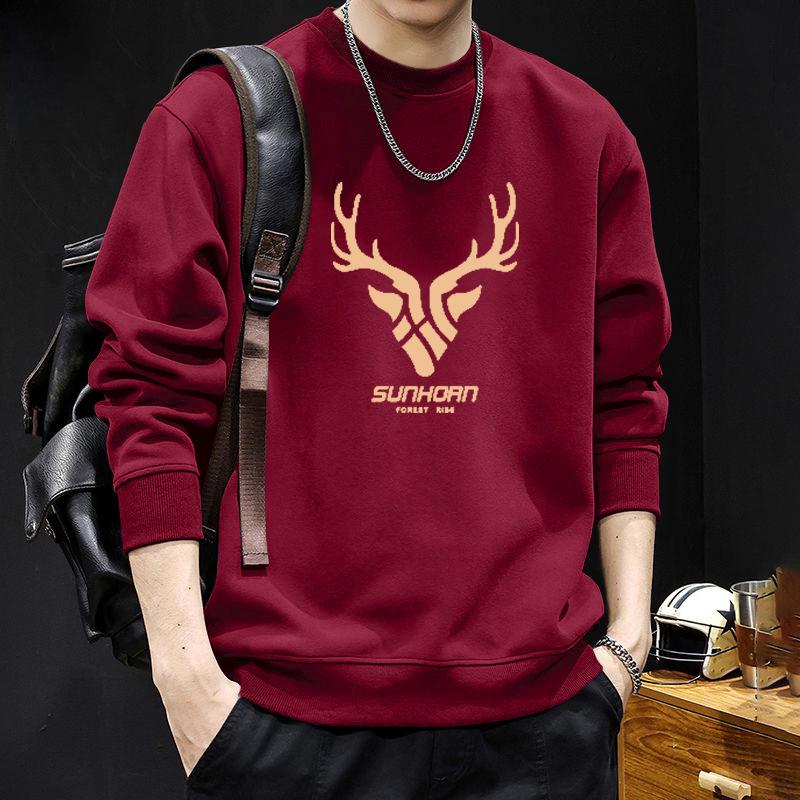 Men's Trendy Round Neck Hoodie - Plus Velvet, Autumn/Winter Style, American Brand, Perfect for Couples and Trendsetters.