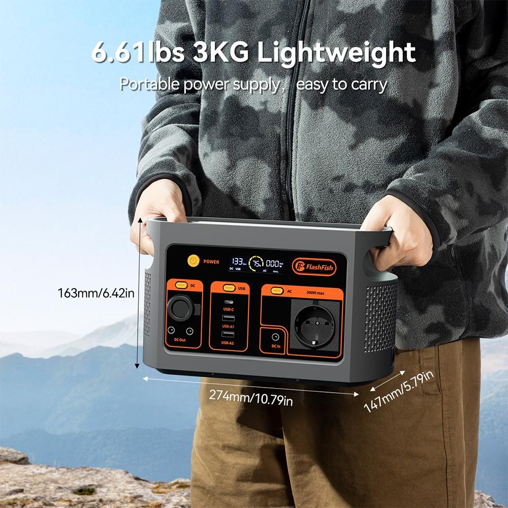 Flashfish E103 300W Portable Power Station, 179.2Wh LiFePO4 Battery, Fast AC Recharge
