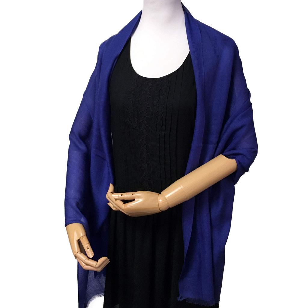 Gorgeous Herringbone Wool Pashmina Stole with Short [NEW COLORS] Fringe, Women's (Indigo Blue)