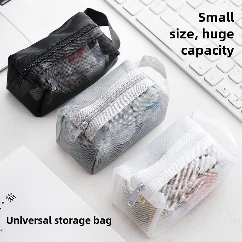 1Pc New Mini Transparent Mesh Storage Bag for Coins, Keys, and Lipstick with Zipper and Large Capacity