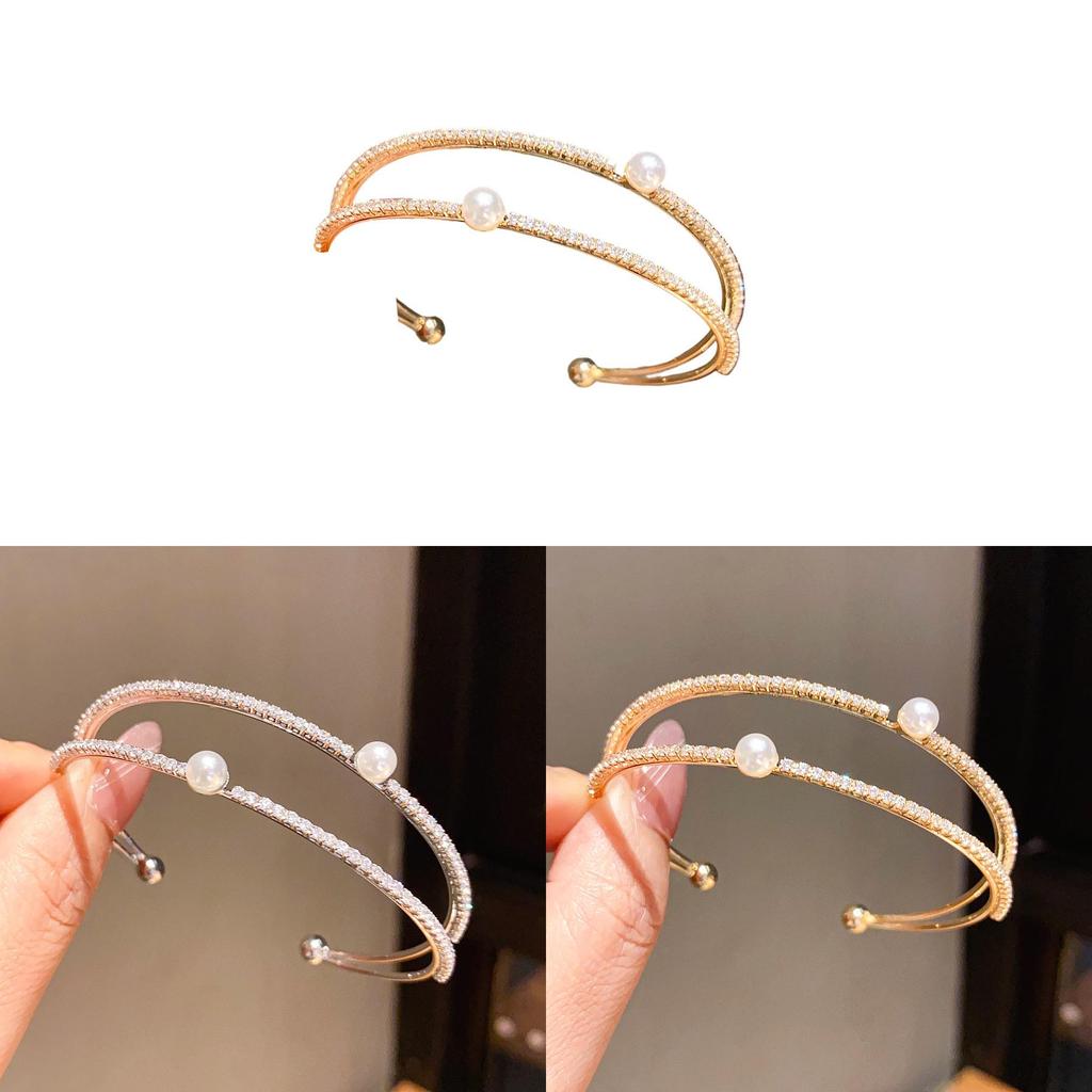 Minimalist Zircon Pearl Double Layer Bracelets For Women With Geometric Design