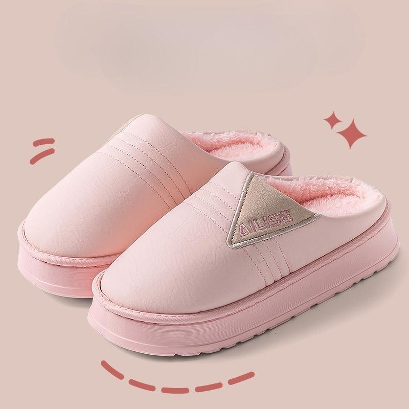 Waterproof Cotton Shoes for Large-sized Indoor Home Use with Fleece and Anti-slip Thick-soled Slippers