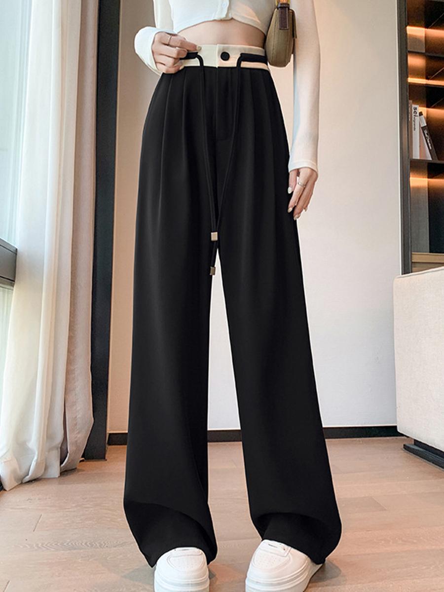 

Жіночі широкі штани з високою талією, потовщені прямі повсякденні штани XL чорний
