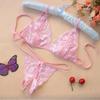 Sexy Women's Three-point Underwear Panties Lace Perspective Open-file Breast Bra Erotic Underwear Women's Open-file Panties