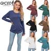 Women's Fashion Casual Solid Color Print Long Sleeve O Neck Blouses & Shirts
