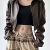 American Retro Long-sleeved Lapel Leather Jacket Women's Spring and Autumn Sweet Cool Girl Motorcycle Jacket Short Top