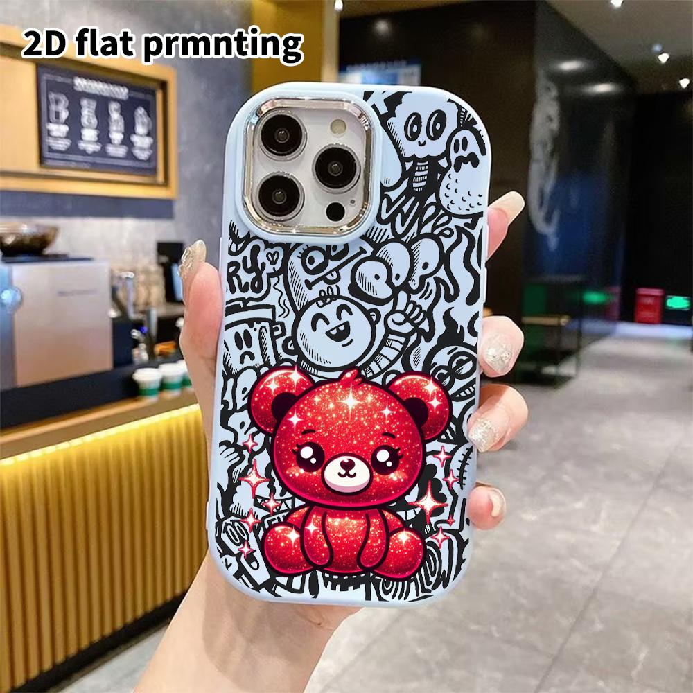 Phone Case: 2D Flat Design Suitable for iPhone 18 17 16 15 14 13 Pro Protective Case, Couple Style, Glitter Little Bear, Christmas and Halloween Gifts