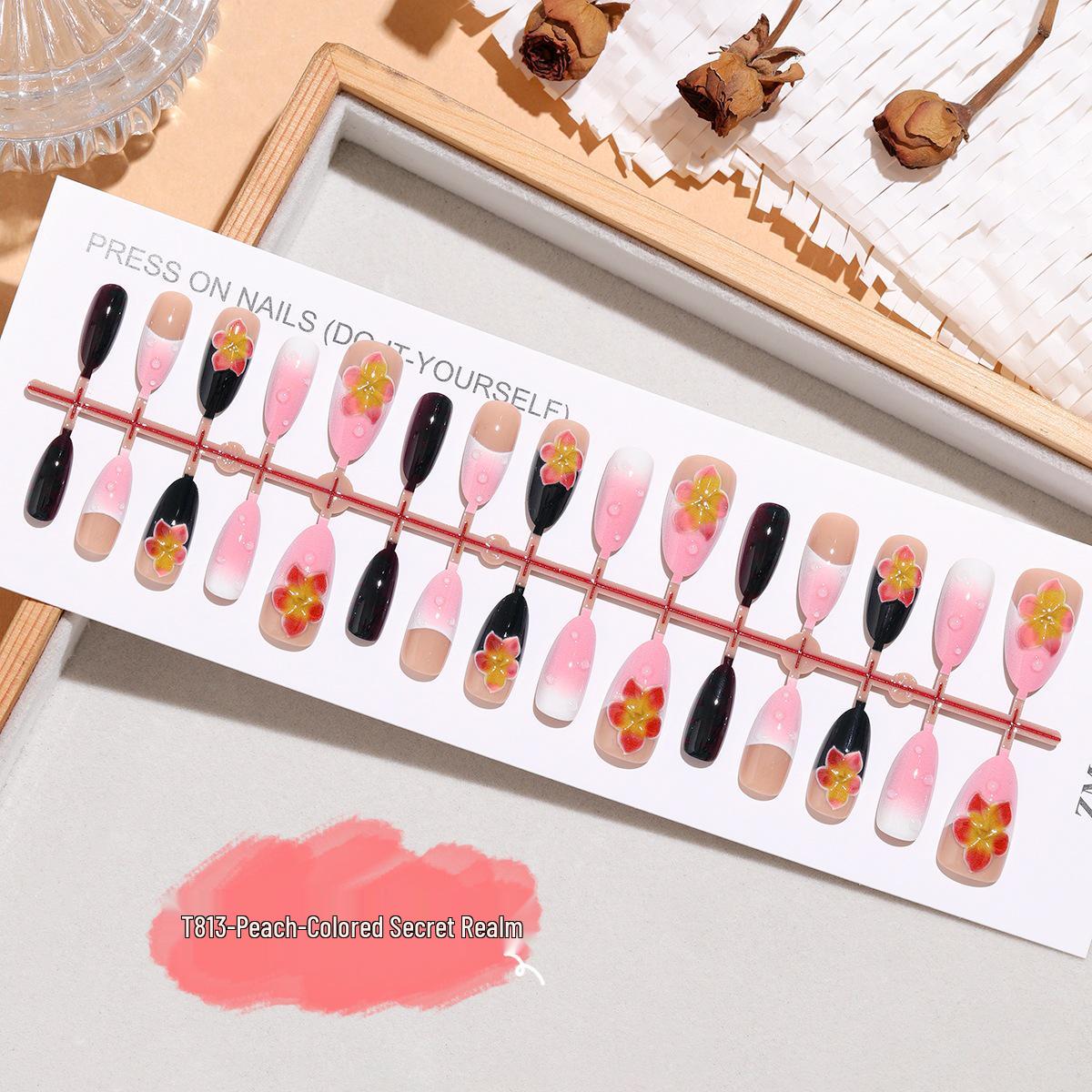 Peach Secret Realm Black & Pink Gradient 3D Floral Nail Art Stickers - Cool, Sassy, Hot Girl Style