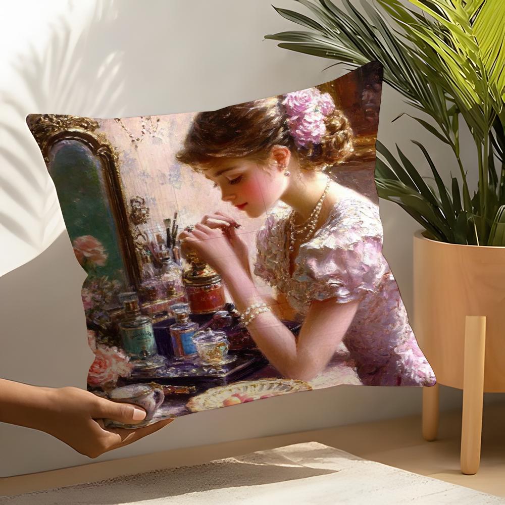 

Oil Painting Girl Pillow Case Home Living Room Decoration Linen Pillow Cases Cushion Cover 30X30cm