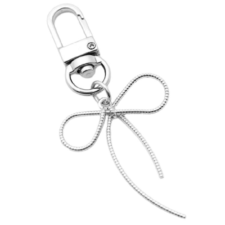

Trendy Bowknot Shape Key Rings Pendant Butterfly Knot Beads Keychain Accessories срібний