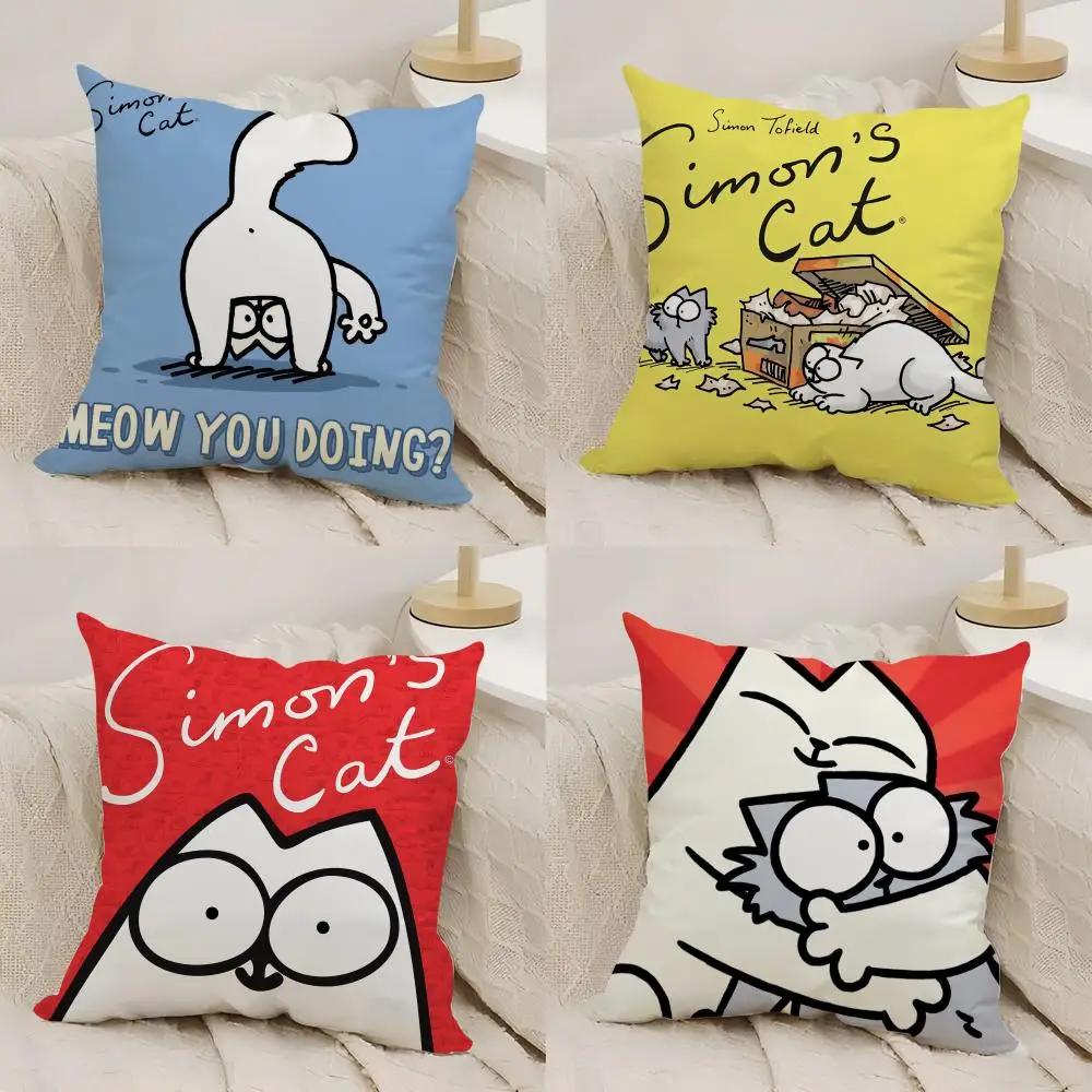 Cartoon Cute S_Simons Cat Cushion Cover Silky Short Plush Double-Sided Printed Pillow Case For Sofa All Seasons Home Decor Gift