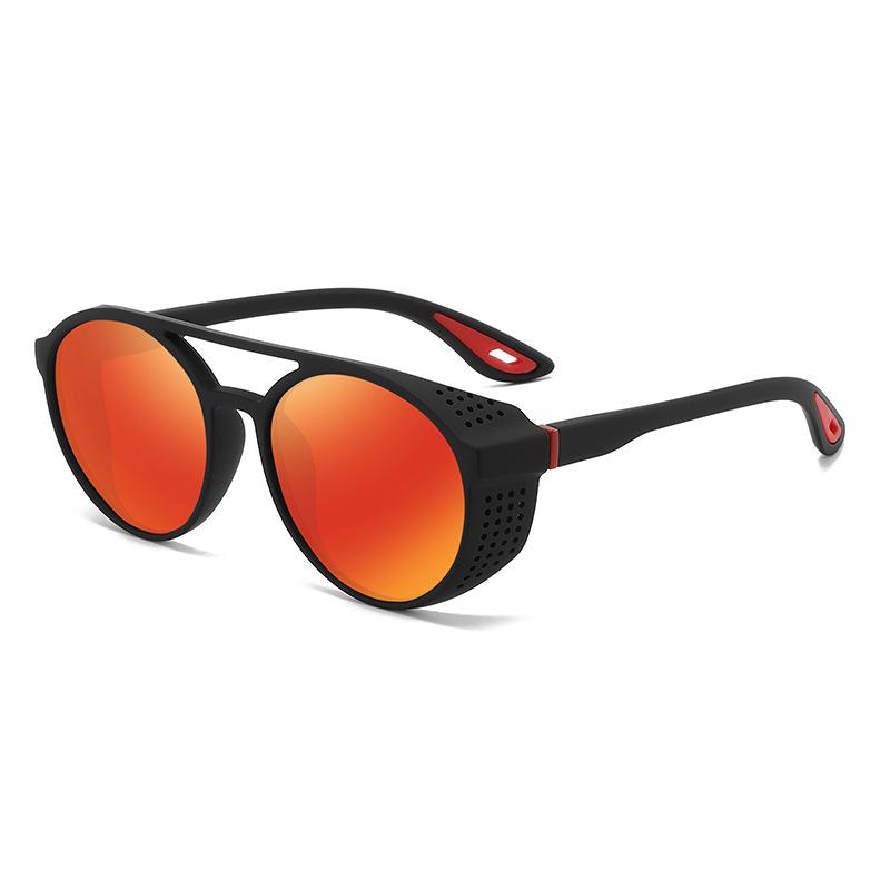 New Circular Steampunk Polarized Sports Sunglasses Trendy Double-Bridge Side-Cutout Shades Unisex Design for Fishing and Driving