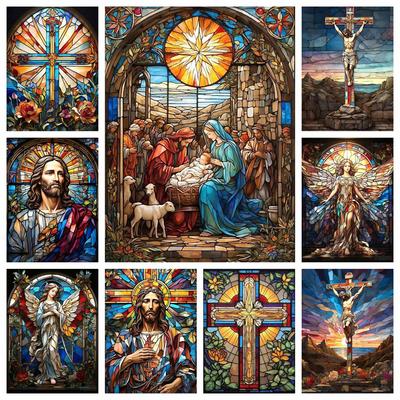 Jesus Christ Stained Glass Art Diy 5d Diamond Painting Religious Holy Cross and Virgin Mary Mosaic Cross Stitch Gift Home Decor