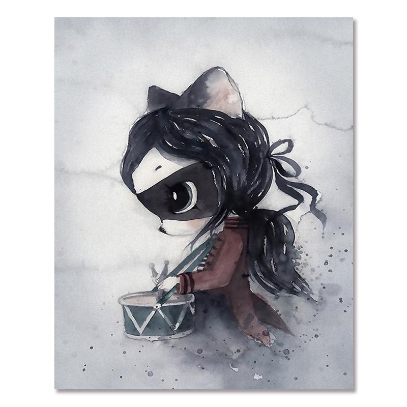 Väggkonst Kanin Flicka Djur Abstrakt Duk Målning Nordisk Akvarelltryck Barn Sovrum Vardagsrum Affisch Bild Heminredning