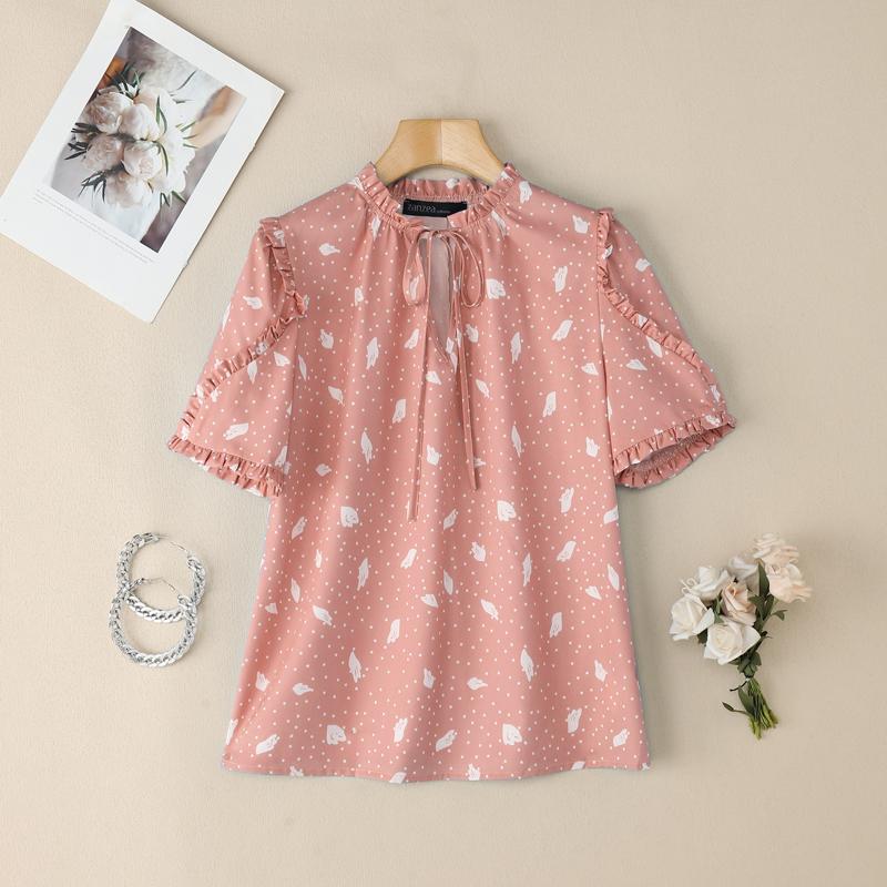 

ZANZEA Women Casual Lace Up V-Neck Summer Short Sleeve Print Blouse S