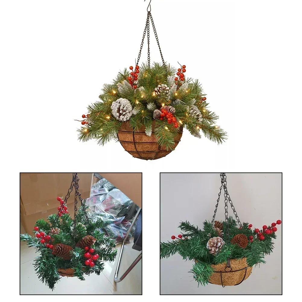 30*25*15cm Christmas Flower Basket Decorative Hanging Flower Arrangement Colorful Flower Arrangement Enchanting Glow