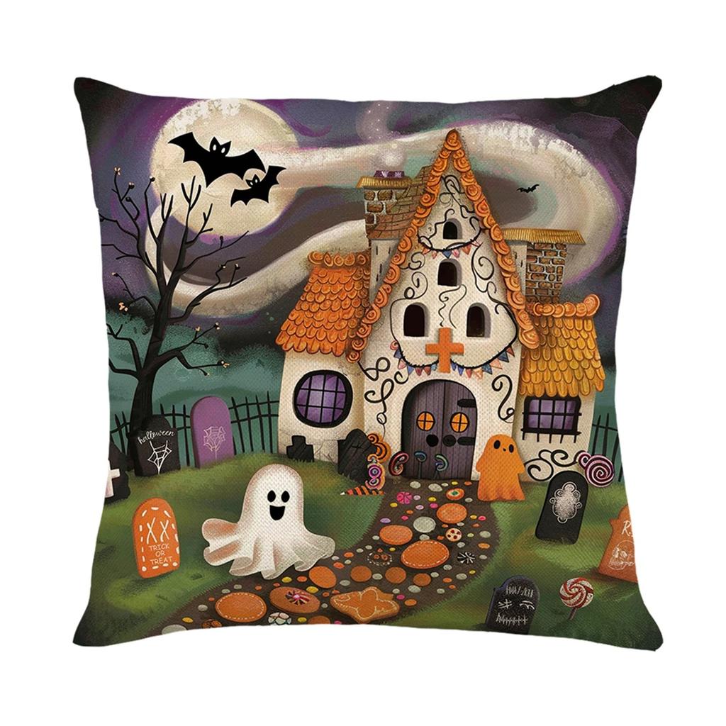 Home Decor Halloween Cat And Pumpkin Themed Pillow Covers Pattern Cushion Cover Suitable For Sofa Bedroom Car Pillow Cover