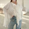 Mode wit los ruche Frans overhemd dames zomer hofstijl kant hoornmouw chiffon overhemd dameskleding