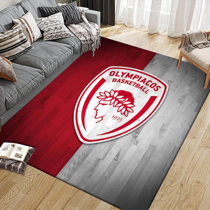 Olympiacos F.C. Flanellmuster Quadratischer Teppich, Läufer, Teppich für Wohnzimmer Schlafzimmer Sofa Spielzimmer Dekoration, Rutschfeste Fußmatte