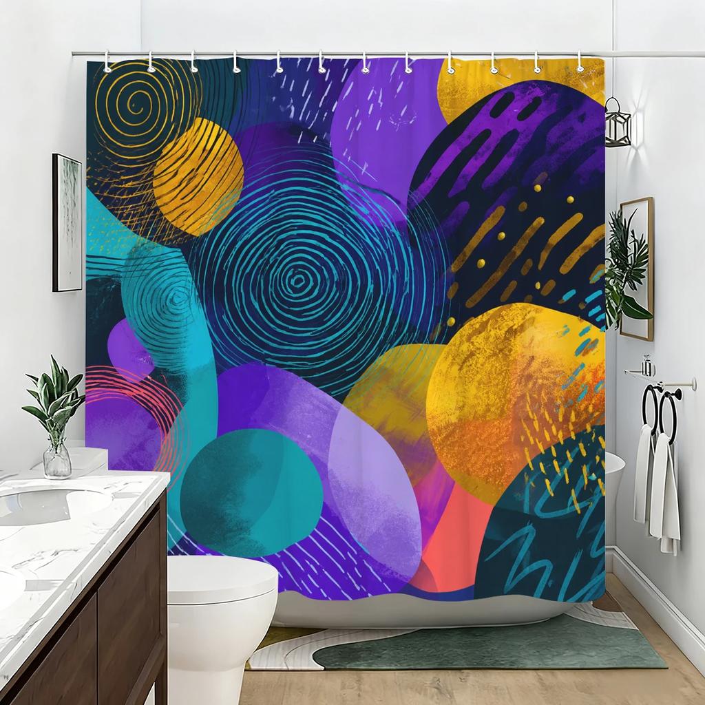 Vibrant Art Pattern Polyester Bathtub Curtain - Stylish Printed Shower Curtain, Eye-catching Bathroom Decor