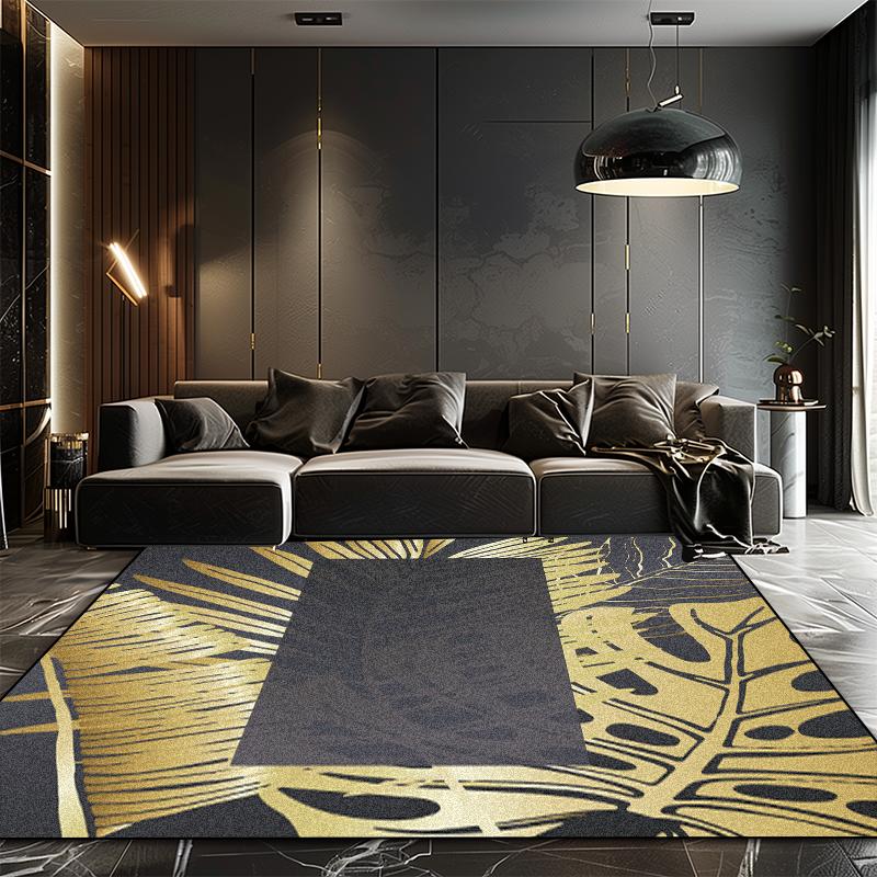 European Style Luxury Black Golden Carpet for Living Room Dark Toned Decoration Washable Large Rugs Bedroom Bedside Non-slip Mat