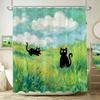Whimsical Cat Field Shower Curtain Waterproof Bathroom Decoration Home Decor Art Print Cute Kitten Garden Shower Curtain Liner f