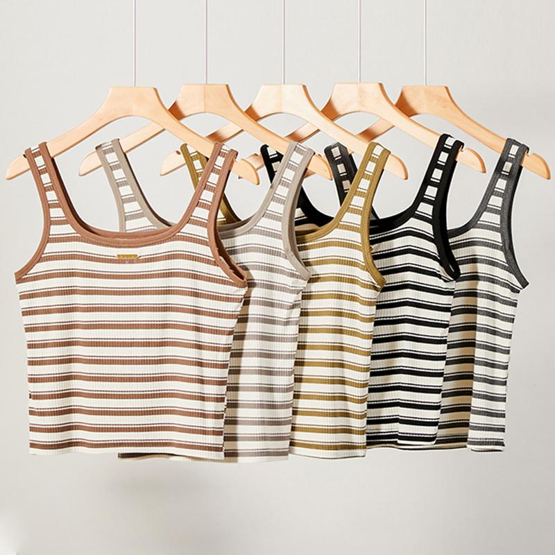 Women's Tank Top Square Neck T-shirt Striped Slim Fit Casual Top
