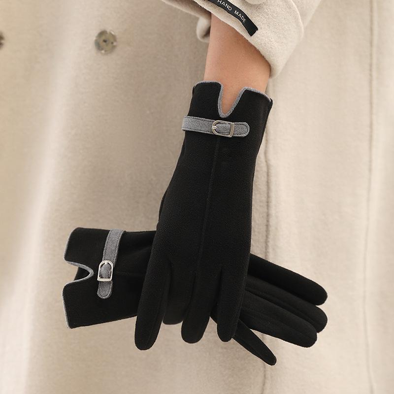 Elegant Retro Women Winter Thick Gloves Cycling Drive Keep Warm Touch Screen Windproof Soft Comfortable