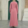 Elegant Ice Silk Crinkle Long Sleeve High-Slit Dress for Muslim Women