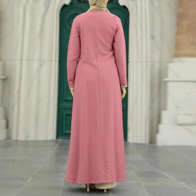 Elegant Ice Silk Crinkle Long Sleeve High-Slit Dress for Muslim Women