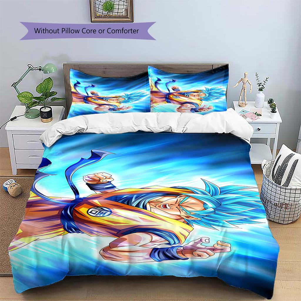Dragon Ball Super Pattern Bedding,Quilt Set Quilt Cover Pillowcase Home Birthday Gift (1 * Duvet Cover + 2 * Pillowcase, Without Core)