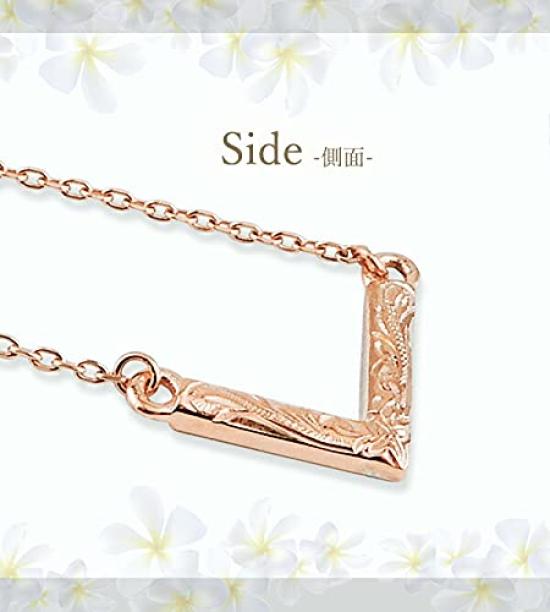 Hawaiian Jewelry Necklace, Stainless Steel, V-Cut, Plumeria Scroll Design, Silver, Rose Gold, Yellow Gold, Women's Accessory Pendant [Rose Gold]