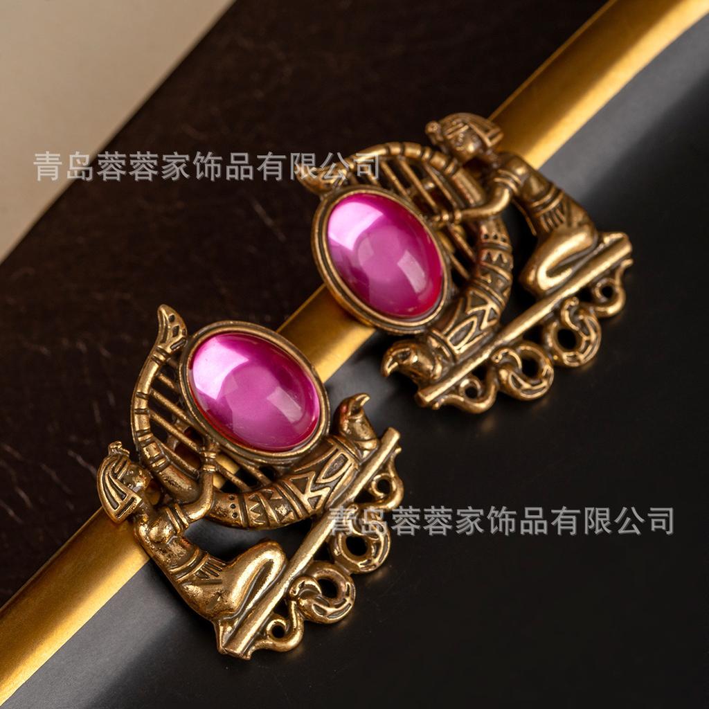 Vintage Retro Egyptian Pharaoh Revival Series Earrings With Golden Palace Style Antique