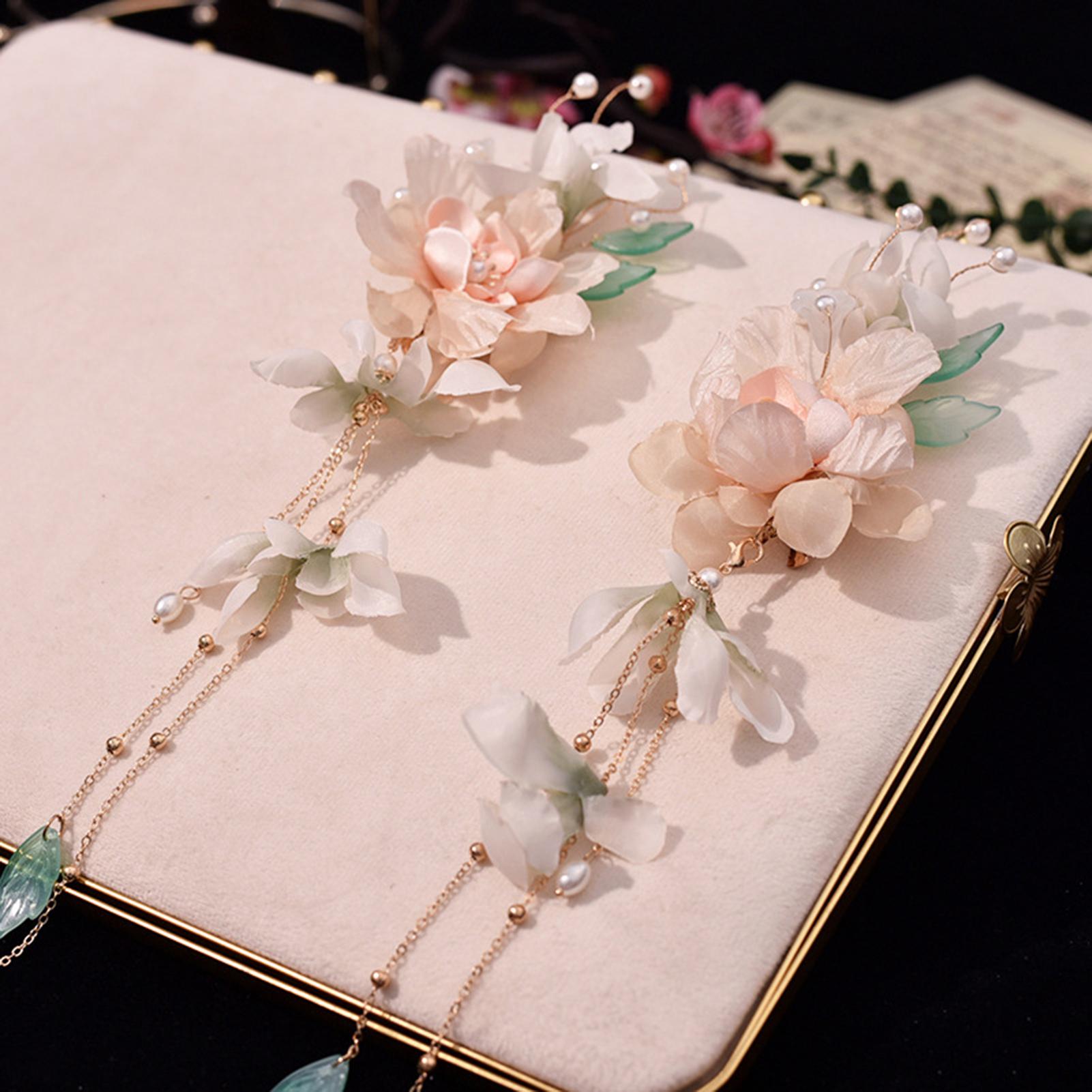 

1 пара заколок для волос в китайском стиле, ручной работы, с цветком из марли и кисточкой, шпилька для волос для женщин и девушек, элегантные аксессуары для волос для ханьфу, заколки