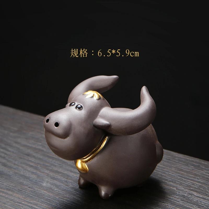 

6.5x5.9cm Boutique Purple Sand Zodiac Ox TeaPet Decoration Play Tea Table Tea Art Accessories Artificial Animal