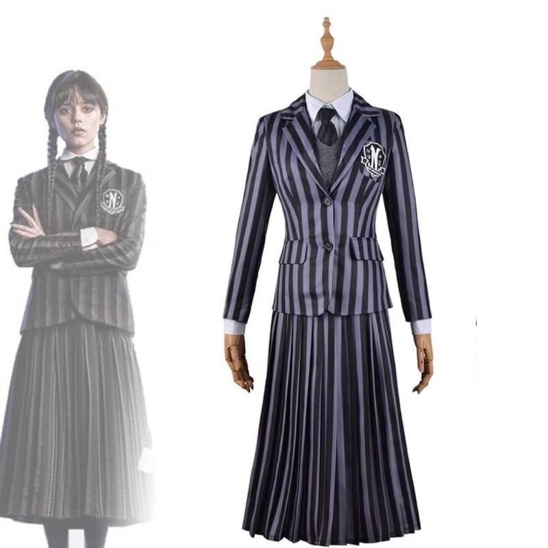 Halloween Wednesday Addams Role Playing Adult School Uniform Costume Set For Themed Parties
