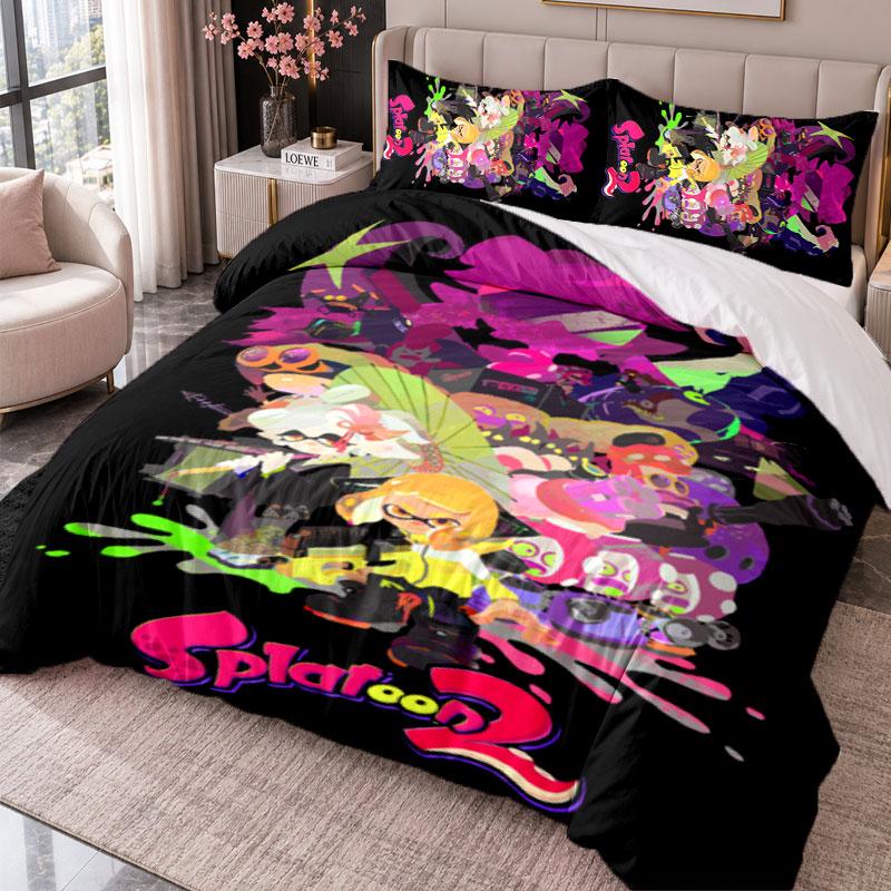 Splatoon 3Pcs Bedding Set Duvet Cover With Two Pillowcases For Bedroom Home Decoration