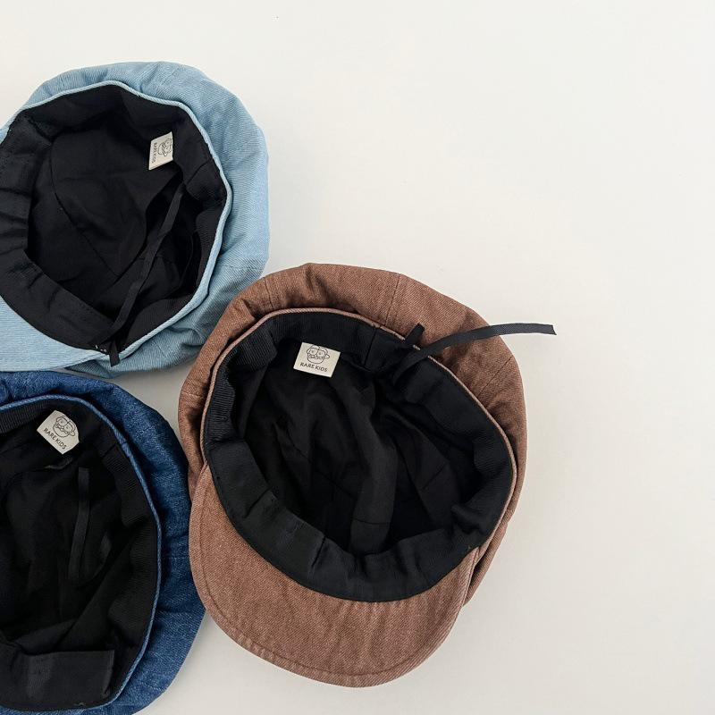 Guai Bao Unisex Children's Korean Style Denim Beret with Star Embroidery for Sun Protection - Spring/Summer