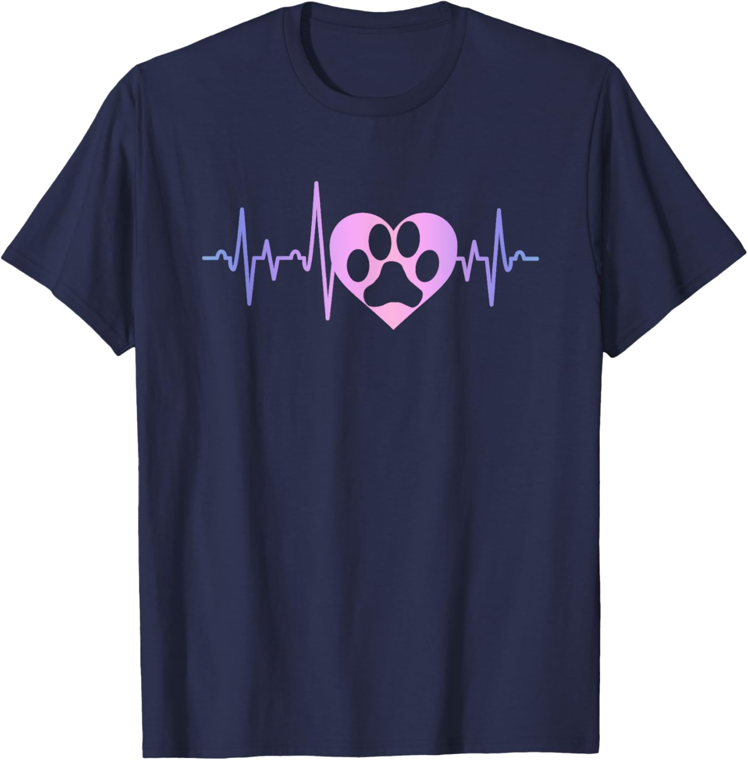 Purple Colorful Dog Paw Heartbeat EKG Graphic Tee Casual Short Sleeve T-Shirt for Dog Lovers Daily Wear 4XL