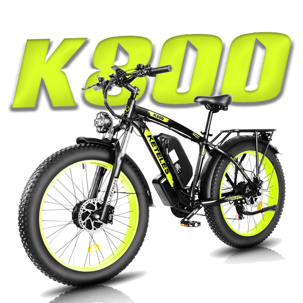 KETELES K800 Dual Motor Electric Bike with 2000W, 48V 23AH Battery, 26" Fat Tires, Lockable Suspension Fork Road E-Bike